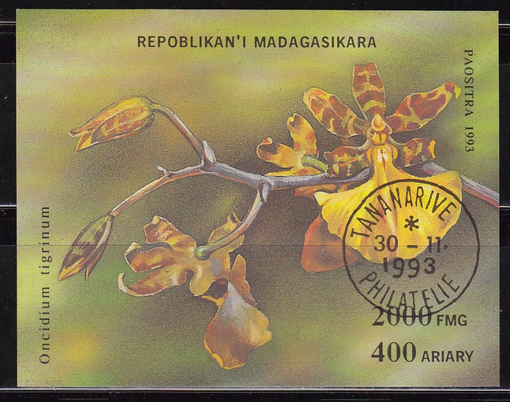 z vendido MADAGASCAR 1993 Scott 1278 Sello Nuevo HB Flores Orquidea Matasellos de Favor Preobliterado Malagasy 